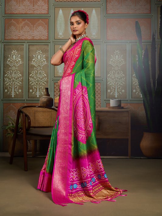 EMERALD MAGENTA BANDHANI ARTISAN SAREE