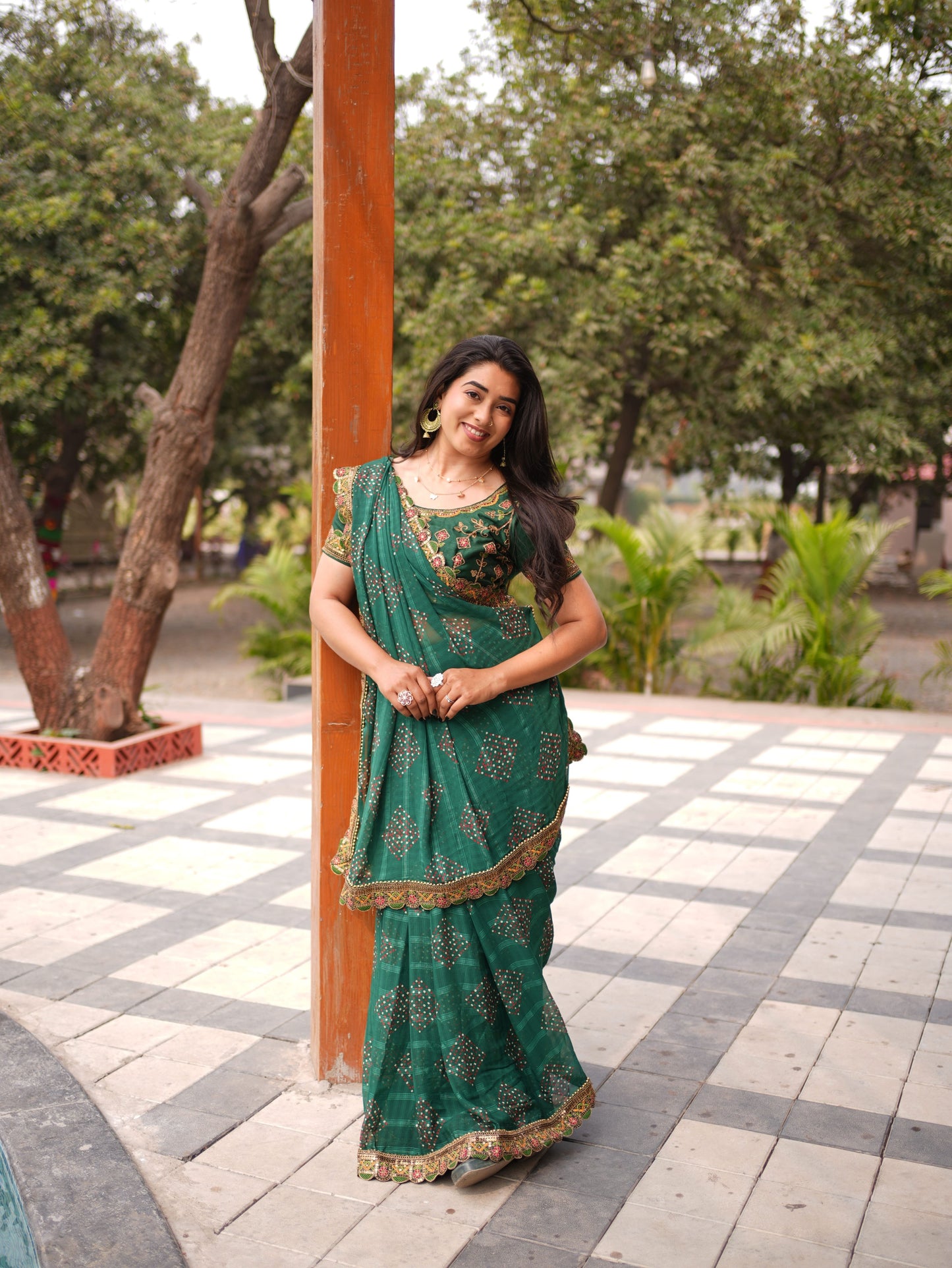 Emerald Grace Bandhani Festive Saree