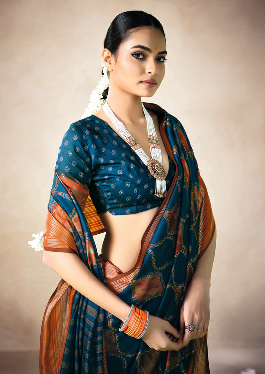 EMERALD TEAL BANDHEJ SAREE