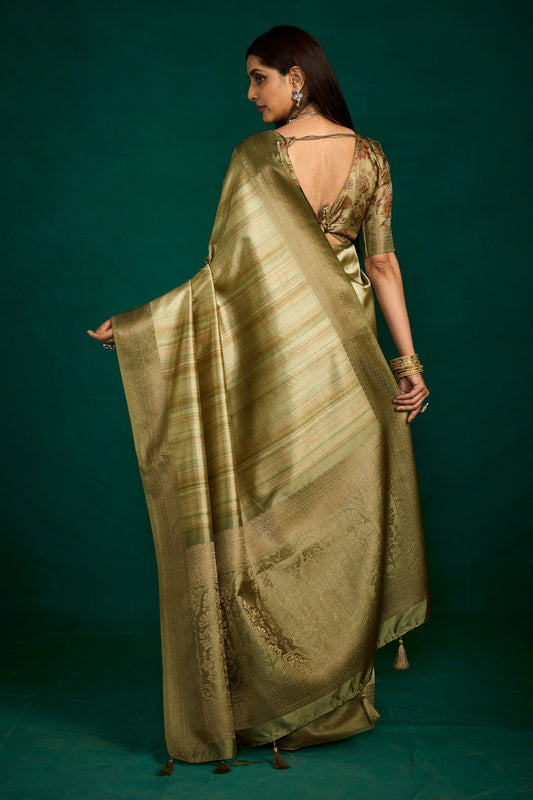 EARTHY OLIVE SILK SAREE