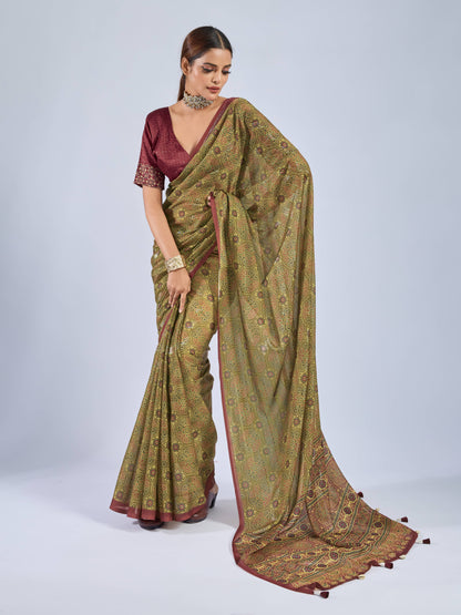 OLIVE VERDANT GEORGETTE SAREE