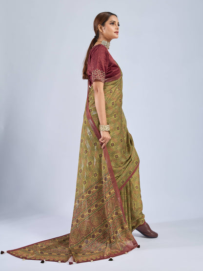 OLIVE VERDANT GEORGETTE SAREE
