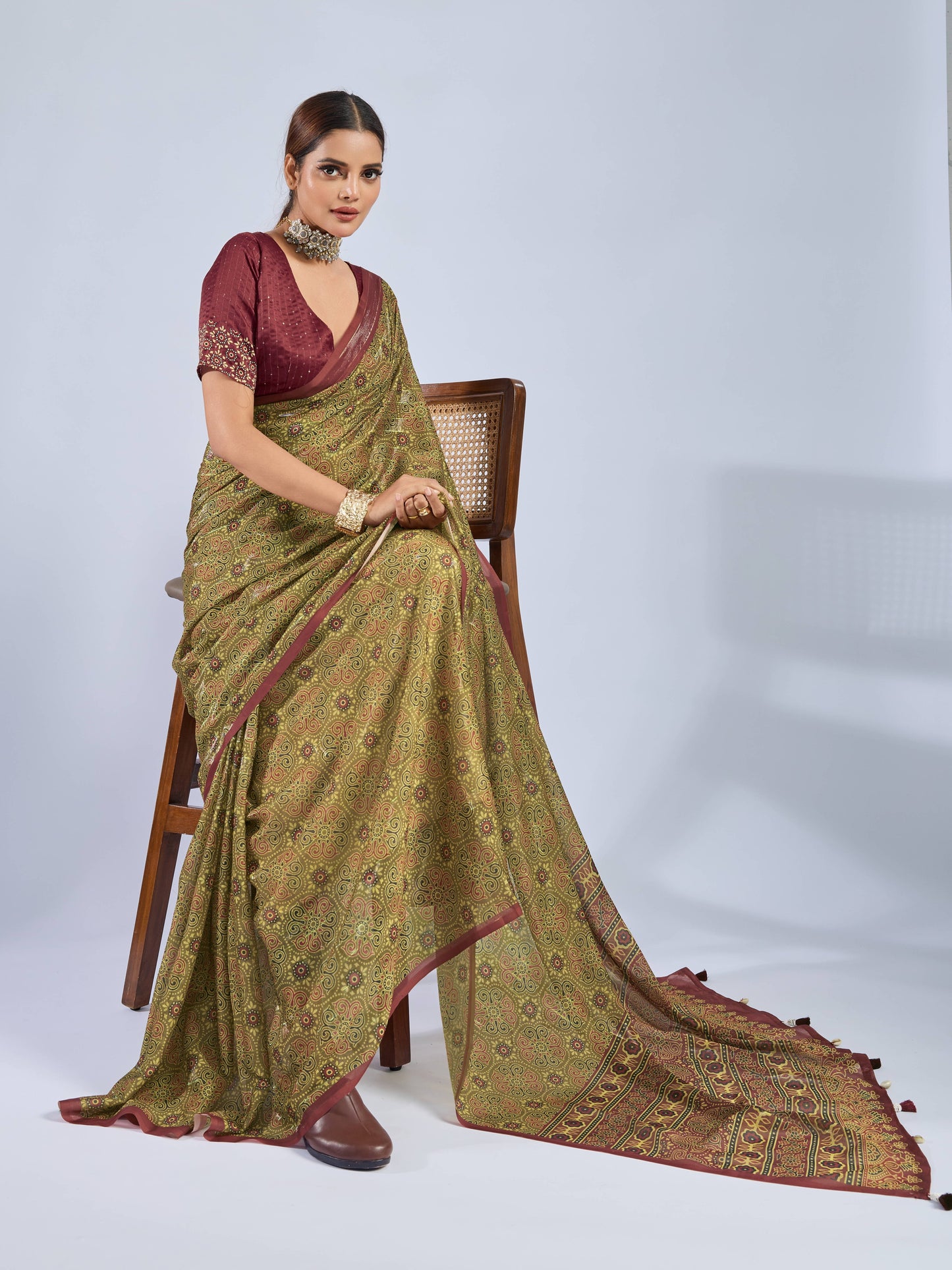 OLIVE VERDANT GEORGETTE SAREE