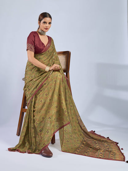 OLIVE VERDANT GEORGETTE SAREE