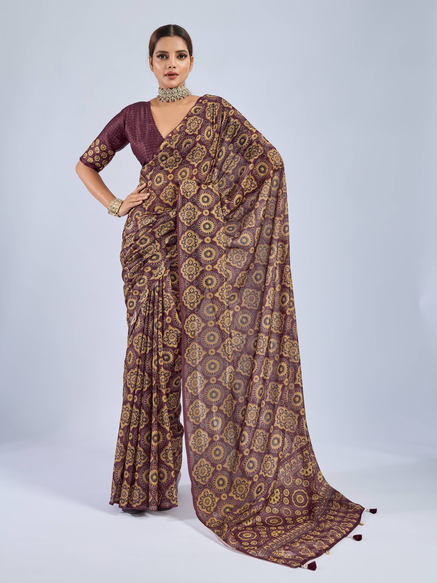 ROYAL BURGUNDY MANDALA GEORGETTE SAREE