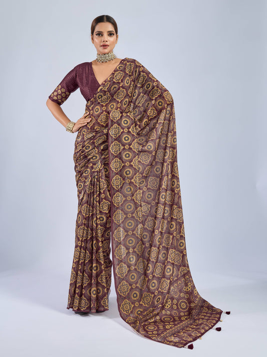 ROYAL BURGUNDY MANDALA GEORGETTE SAREE