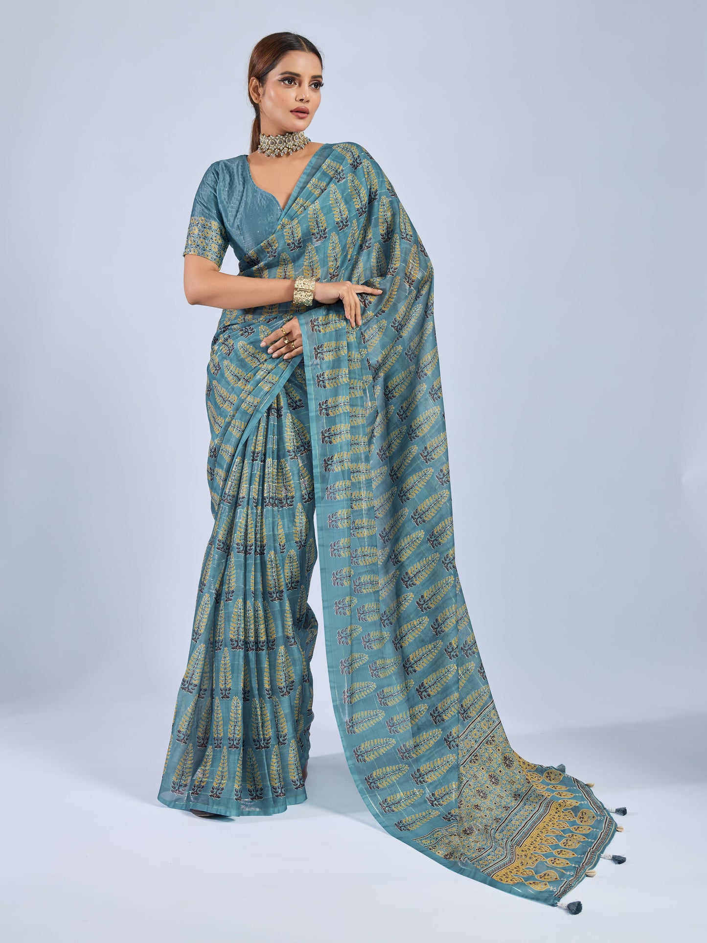 CERULEAN PALM GEORGETTE SAREE
