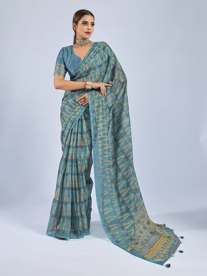 CERULEAN PALM GEORGETTE SAREE