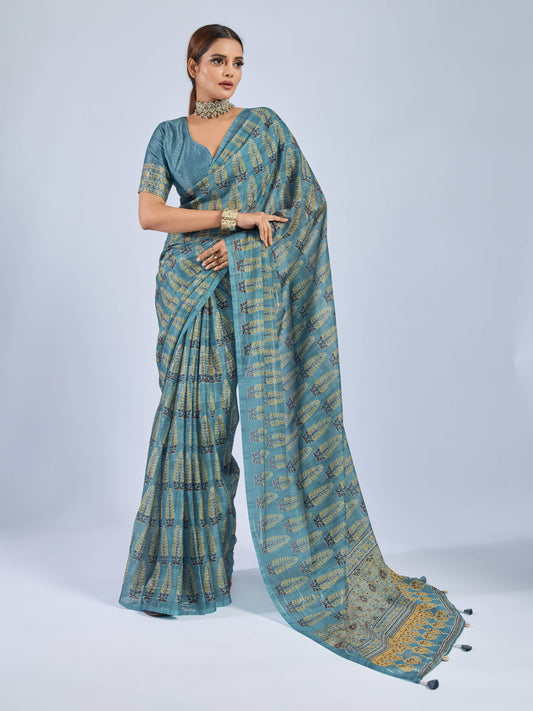 CERULEAN PALM GEORGETTE SAREE