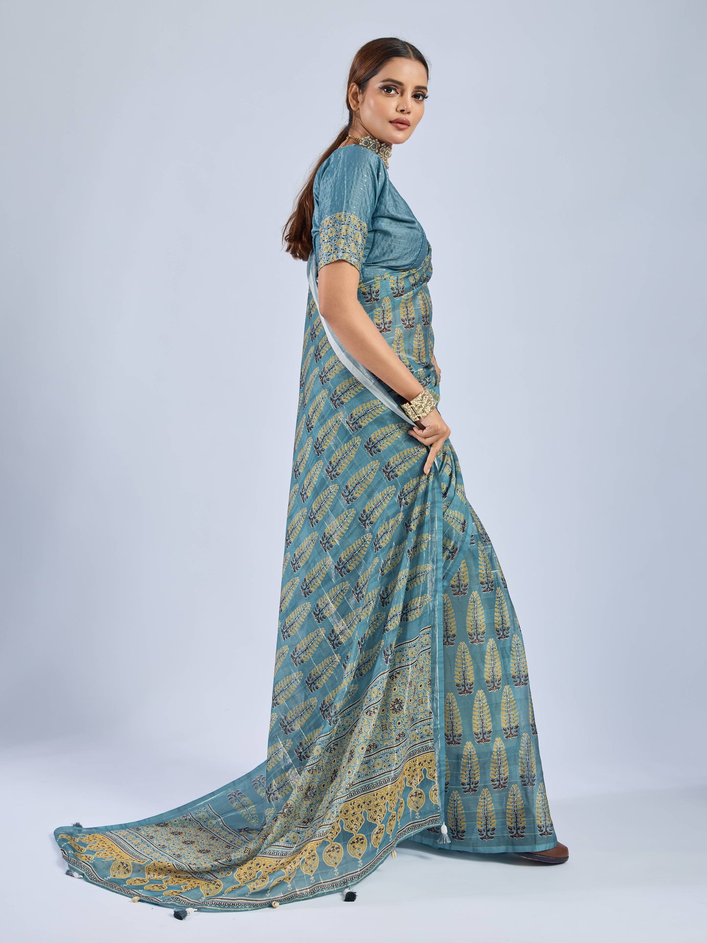 CERULEAN PALM GEORGETTE SAREE