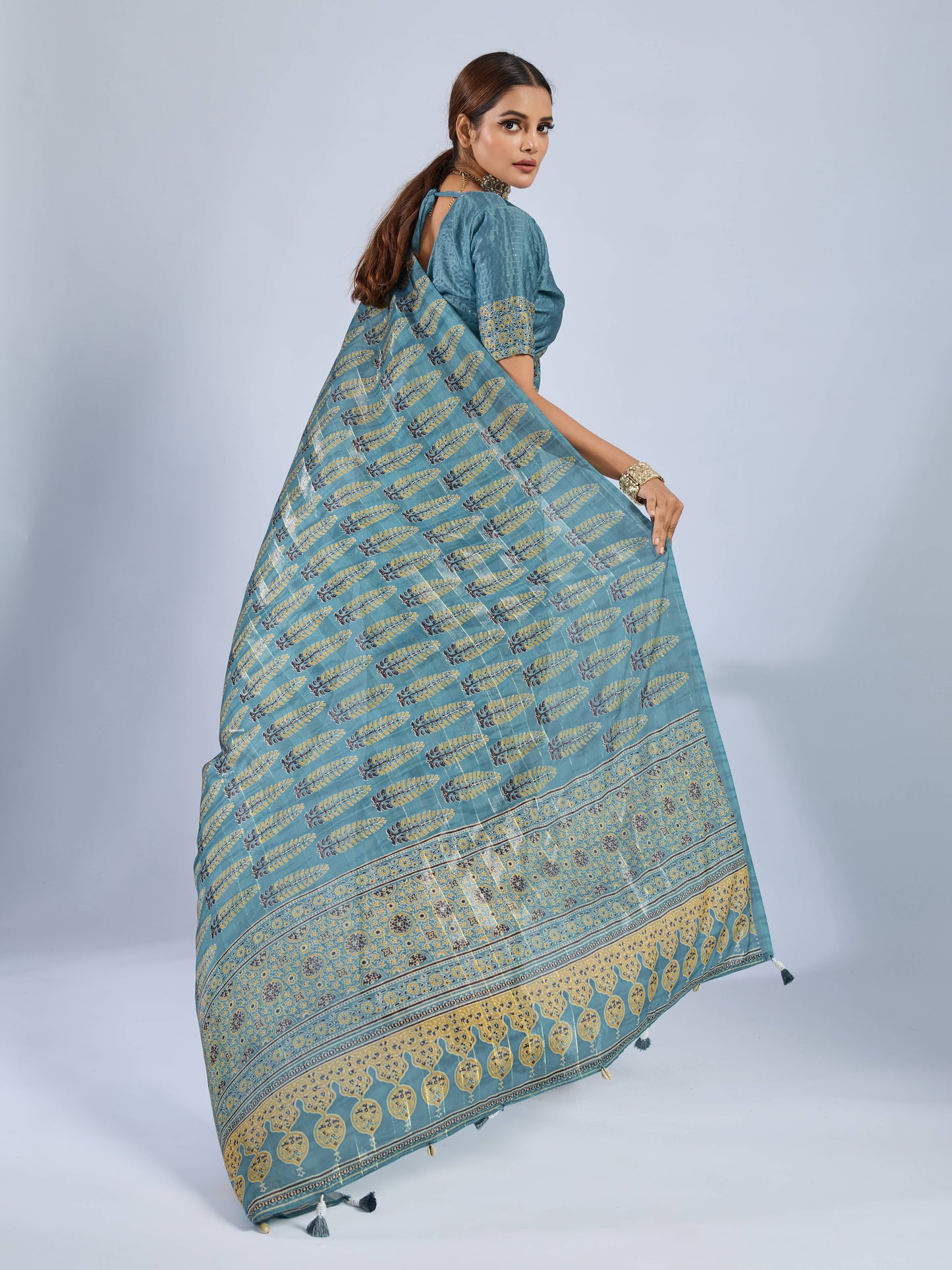CERULEAN PALM GEORGETTE SAREE
