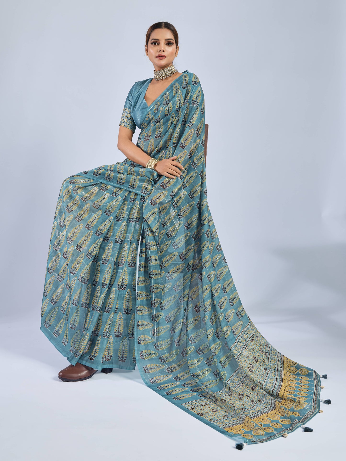 CERULEAN PALM GEORGETTE SAREE
