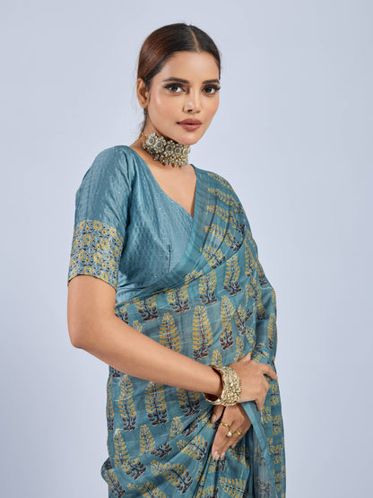 CERULEAN PALM GEORGETTE SAREE