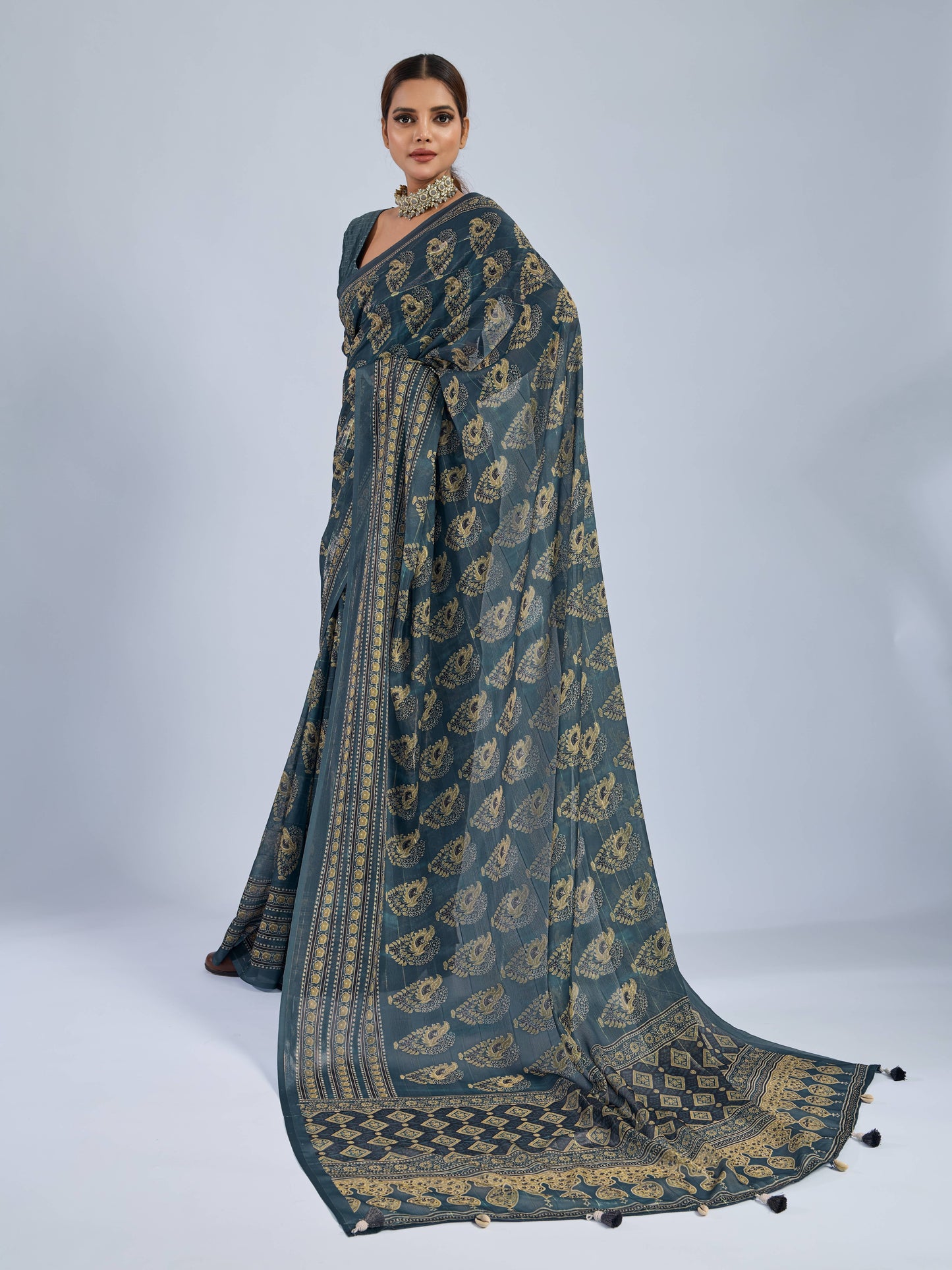 OCEANIC PAISLEY CHANDERI SAREE