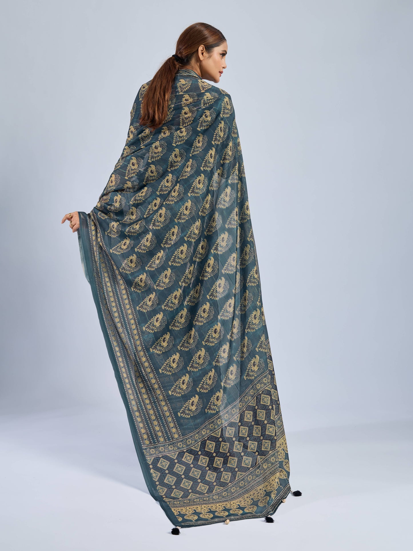 OCEANIC PAISLEY CHANDERI SAREE