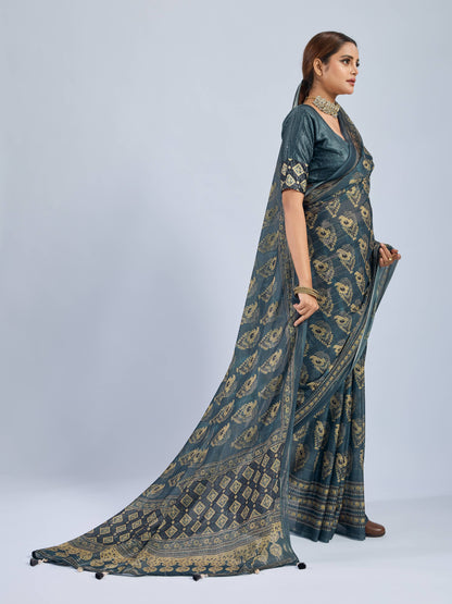 OCEANIC PAISLEY CHANDERI SAREE