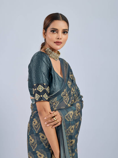 OCEANIC PAISLEY CHANDERI SAREE