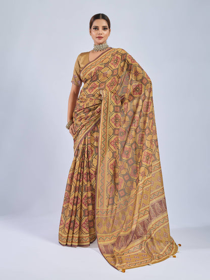 GOLDEN EARTH MANDALA CHANDERI SAREE