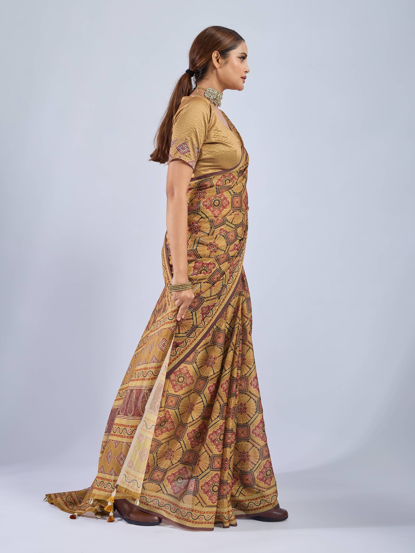 GOLDEN EARTH MANDALA CHANDERI SAREE