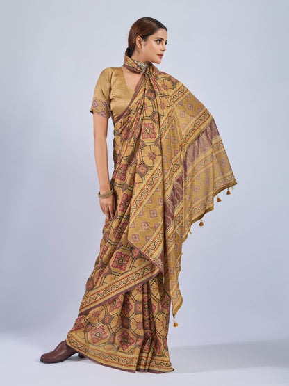 GOLDEN EARTH MANDALA CHANDERI SAREE