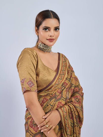 GOLDEN EARTH MANDALA CHANDERI SAREE