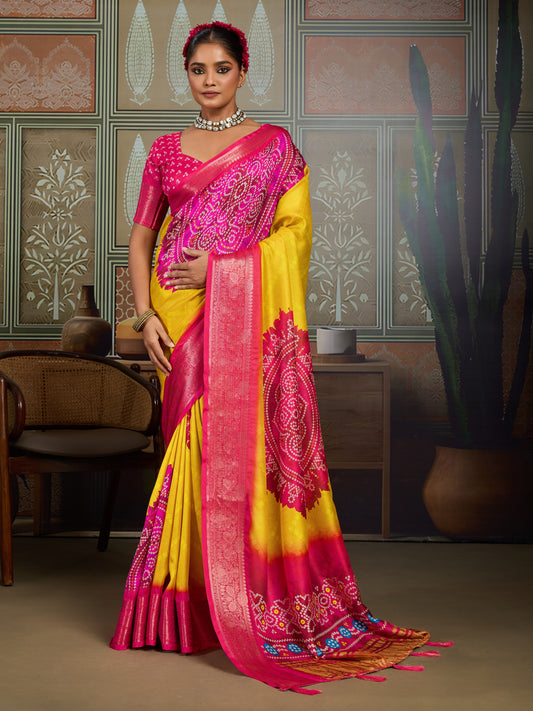 GOLDEN CANARY BANDHANI ARTISAN SAREE