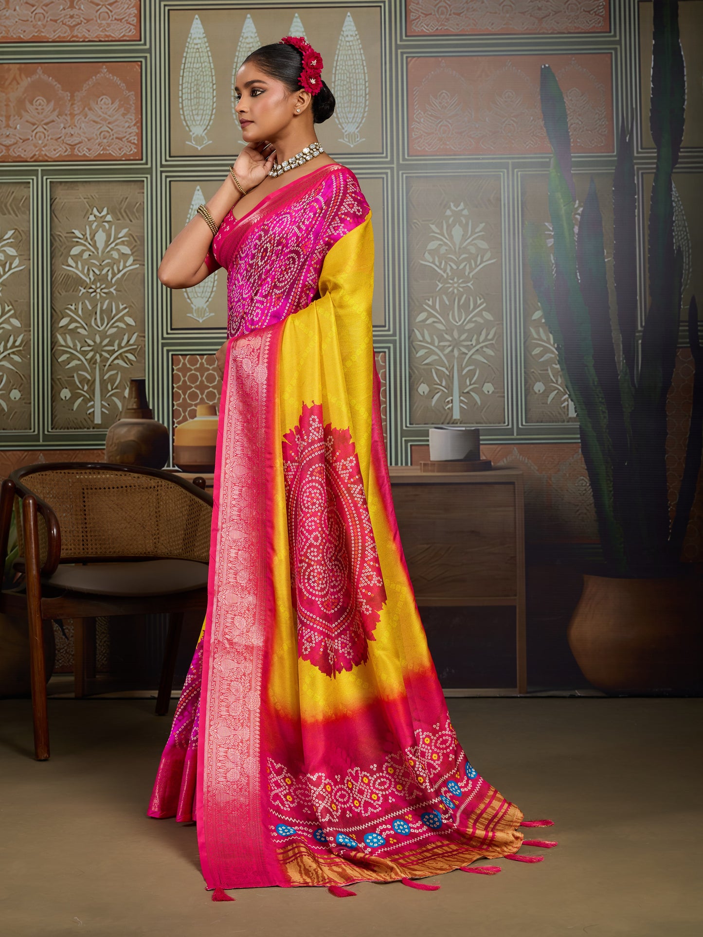 GOLDEN CANARY BANDHANI ARTISAN SAREE