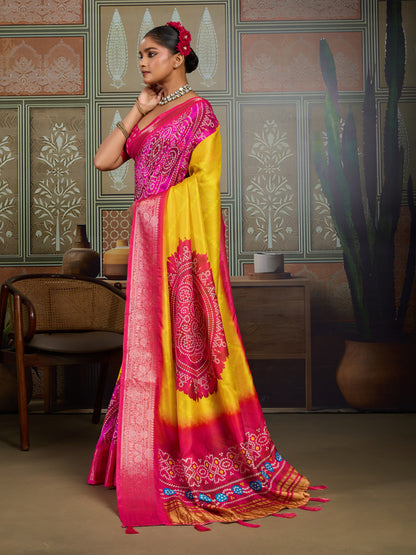 GOLDEN CANARY BANDHANI ARTISAN SAREE