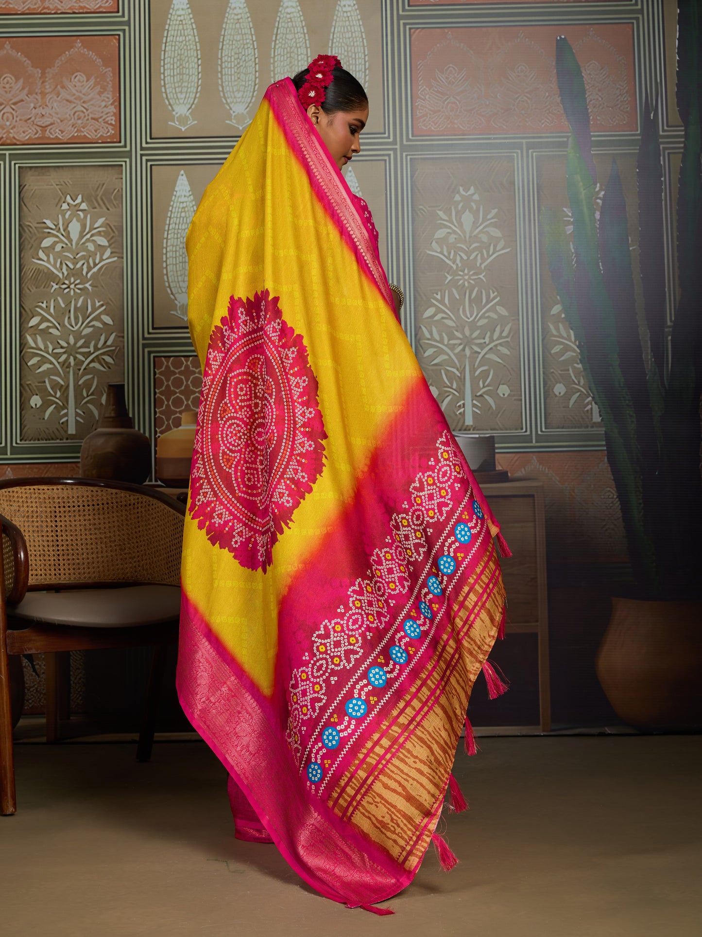 GOLDEN CANARY BANDHANI ARTISAN SAREE