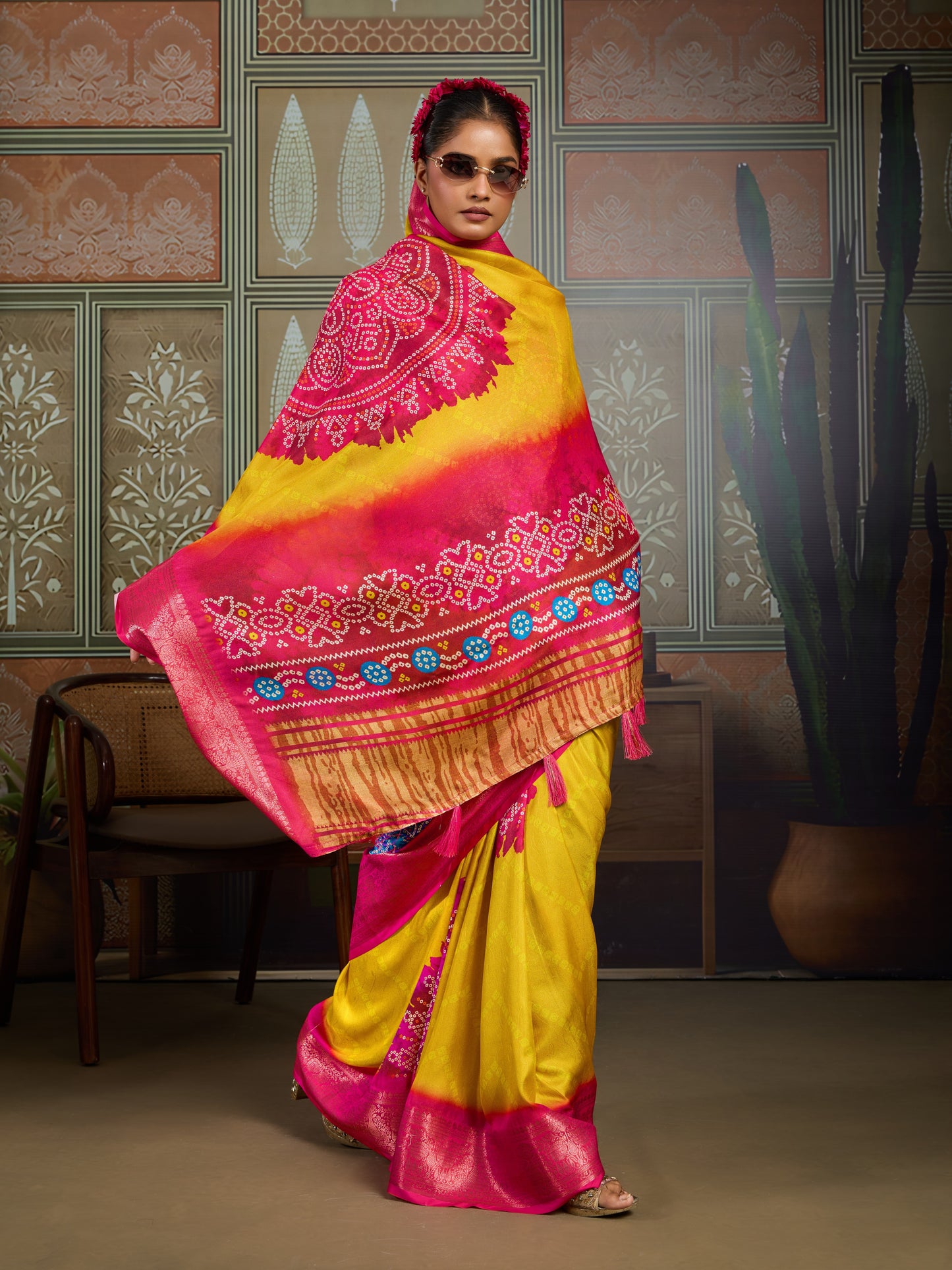 GOLDEN CANARY BANDHANI ARTISAN SAREE