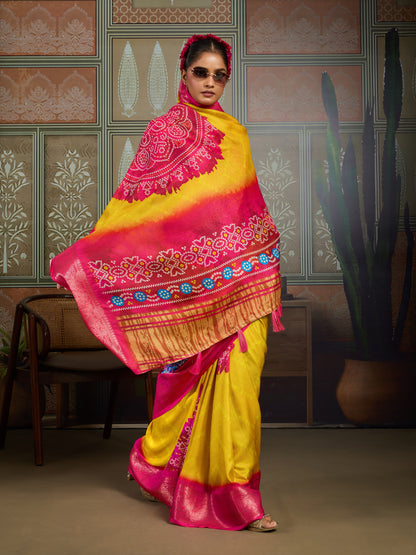 GOLDEN CANARY BANDHANI ARTISAN SAREE