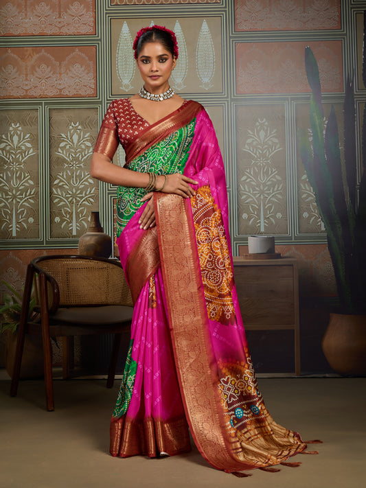 VERDANT ROSE BANDHANI ARTISAN SAREE