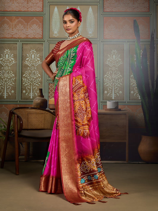 VERDANT ROSE BANDHANI ARTISAN SAREE