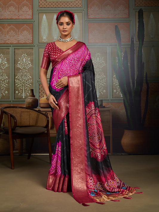 MIDNIGHT MAGENTA BANDHANI SAREE