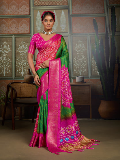 EMERALD MAGENTA BANDHANI ARTISAN SAREE