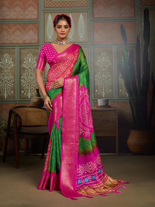 EMERALD MAGENTA BANDHANI ARTISAN SAREE