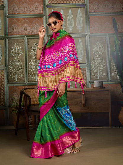 EMERALD MAGENTA BANDHANI ARTISAN SAREE