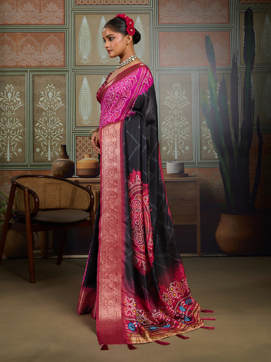 MIDNIGHT MAGENTA BANDHANI SAREE