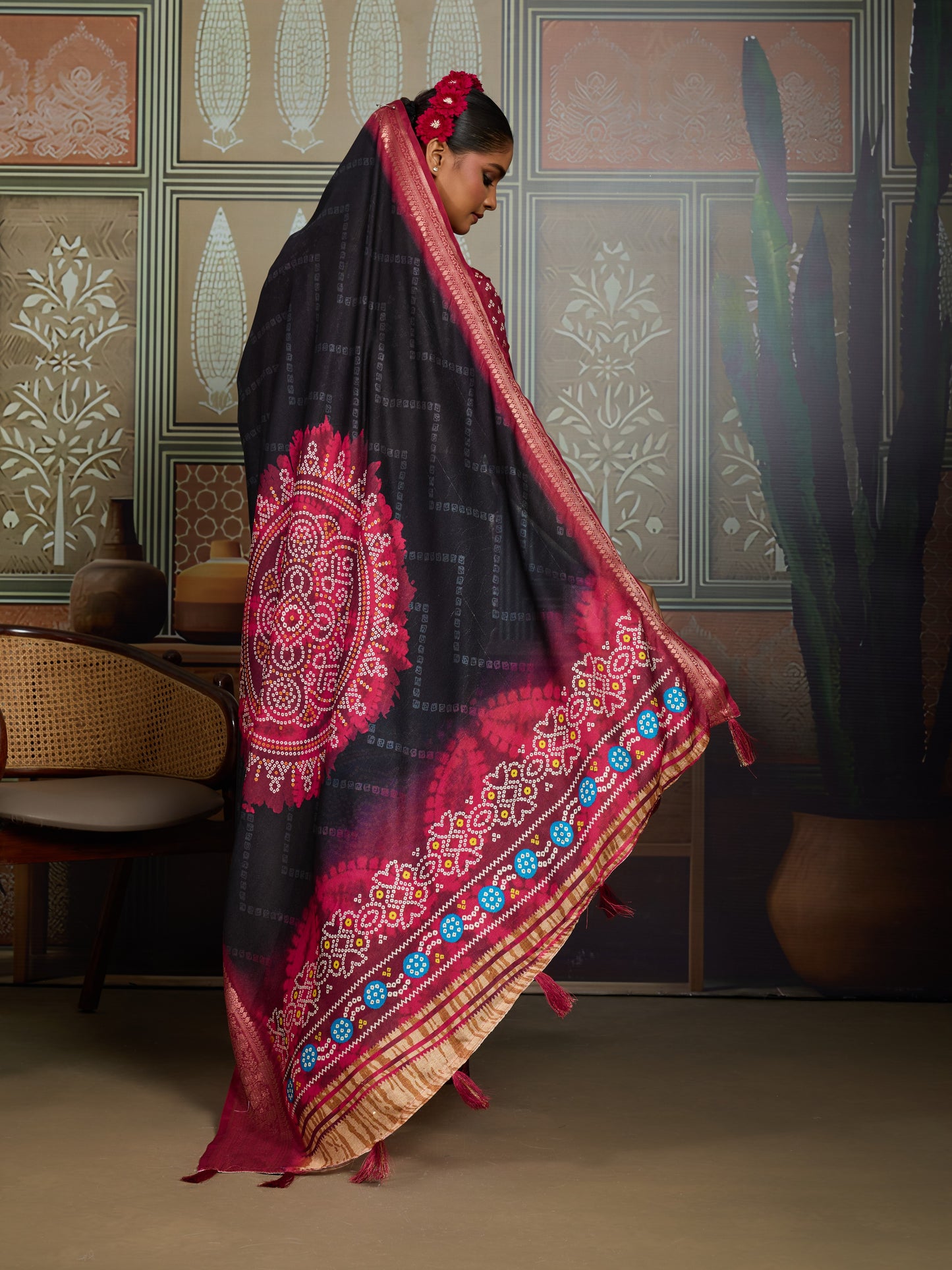 MIDNIGHT MAGENTA BANDHANI SAREE