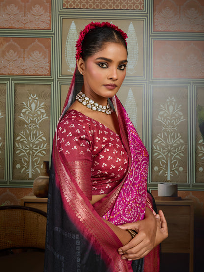 MIDNIGHT MAGENTA BANDHANI SAREE