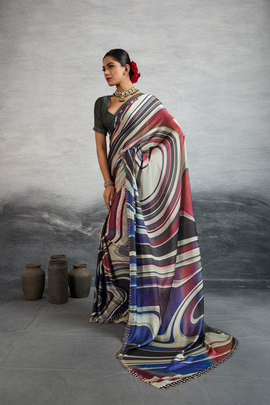 CONTEMPORARY MARBLED ABSTRACT SAREE