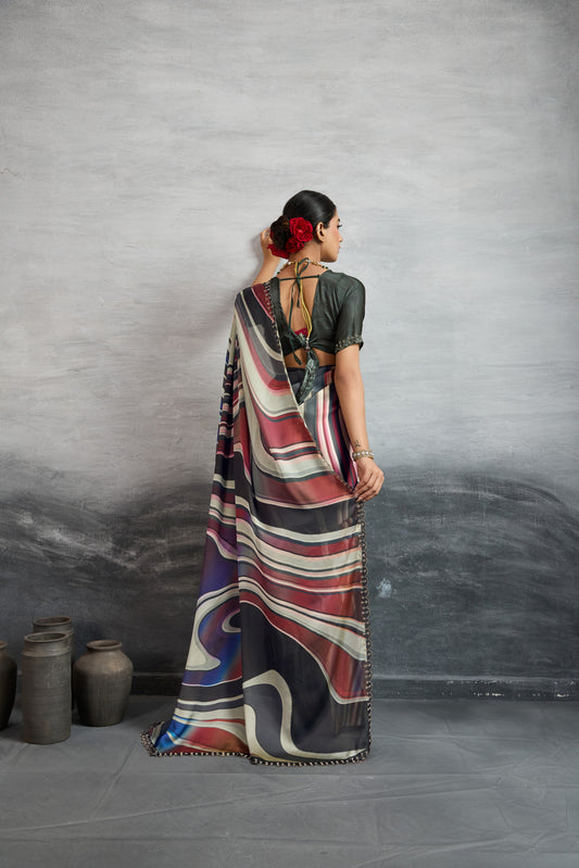CONTEMPORARY MARBLED ABSTRACT SAREE