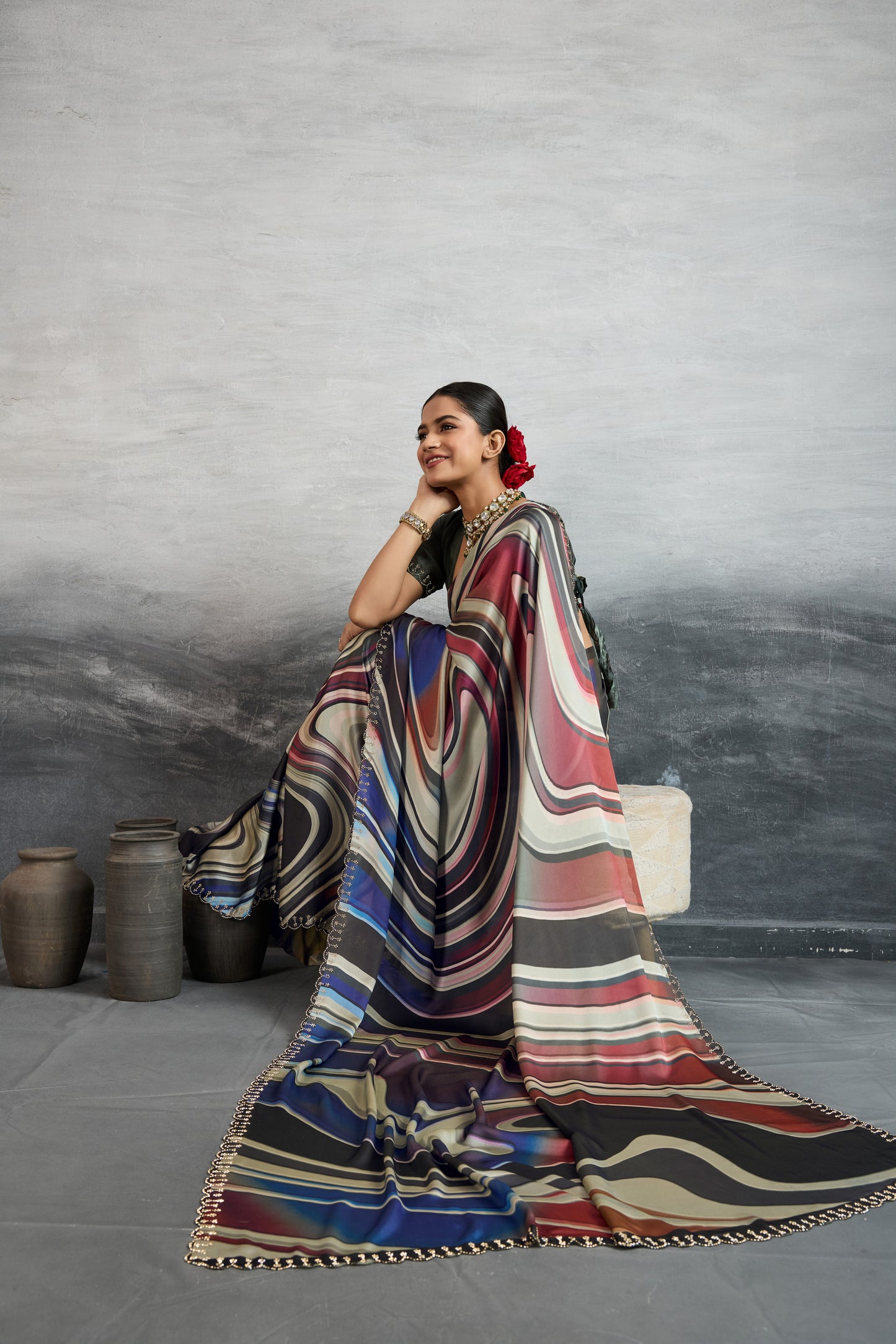 CONTEMPORARY MARBLED ABSTRACT SAREE