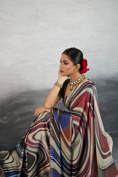 CONTEMPORARY MARBLED ABSTRACT SAREE