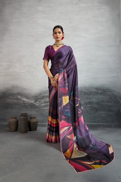 ROYAL PLUM GEOMETRIC ABSTRACT SAREE