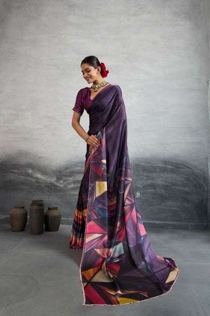 ROYAL PLUM GEOMETRIC ABSTRACT SAREE