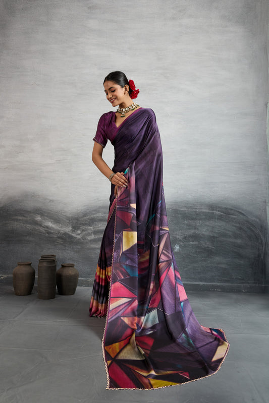 ROYAL PLUM GEOMETRIC ABSTRACT SAREE