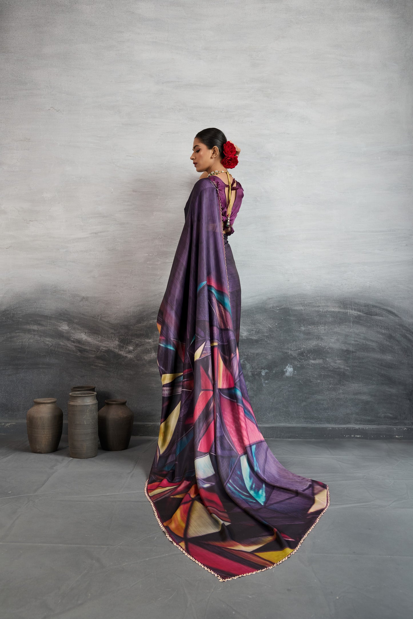 ROYAL PLUM GEOMETRIC ABSTRACT SAREE