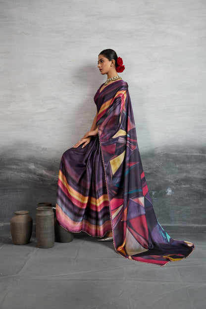ROYAL PLUM GEOMETRIC ABSTRACT SAREE