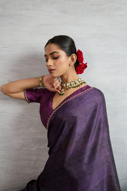 ROYAL PLUM GEOMETRIC ABSTRACT SAREE